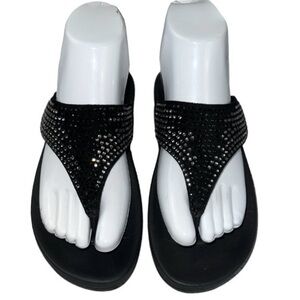 Fitflop Flare Rhinestone thong Comfort Wedge Slip On Sandals Size 6